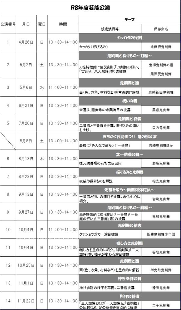 芸能公演予定表