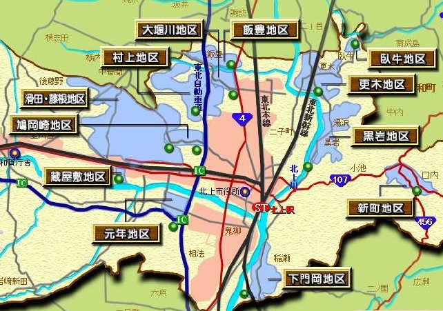 北上市農業集落排水事業区域図